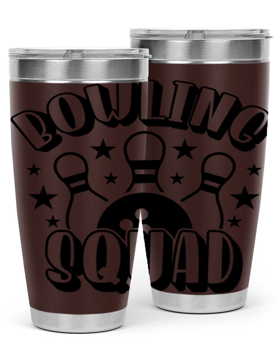 Bowling Squad 1403# 20oz Tumbler in stainless steel with a drink-thru lid, showcasing its sleek design and copper lining.