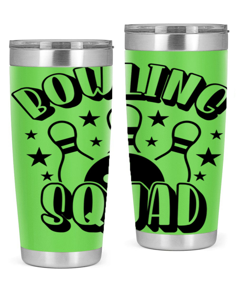 Bowling Squad 1403# 20oz Tumbler in stainless steel with a drink-thru lid, showcasing its sleek design and copper lining.