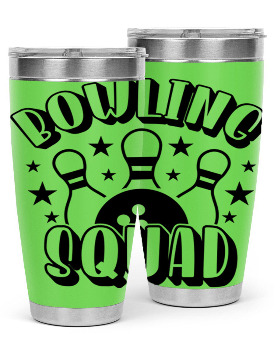 Bowling Squad 1403# 20oz Tumbler in stainless steel with a drink-thru lid, showcasing its sleek design and copper lining.