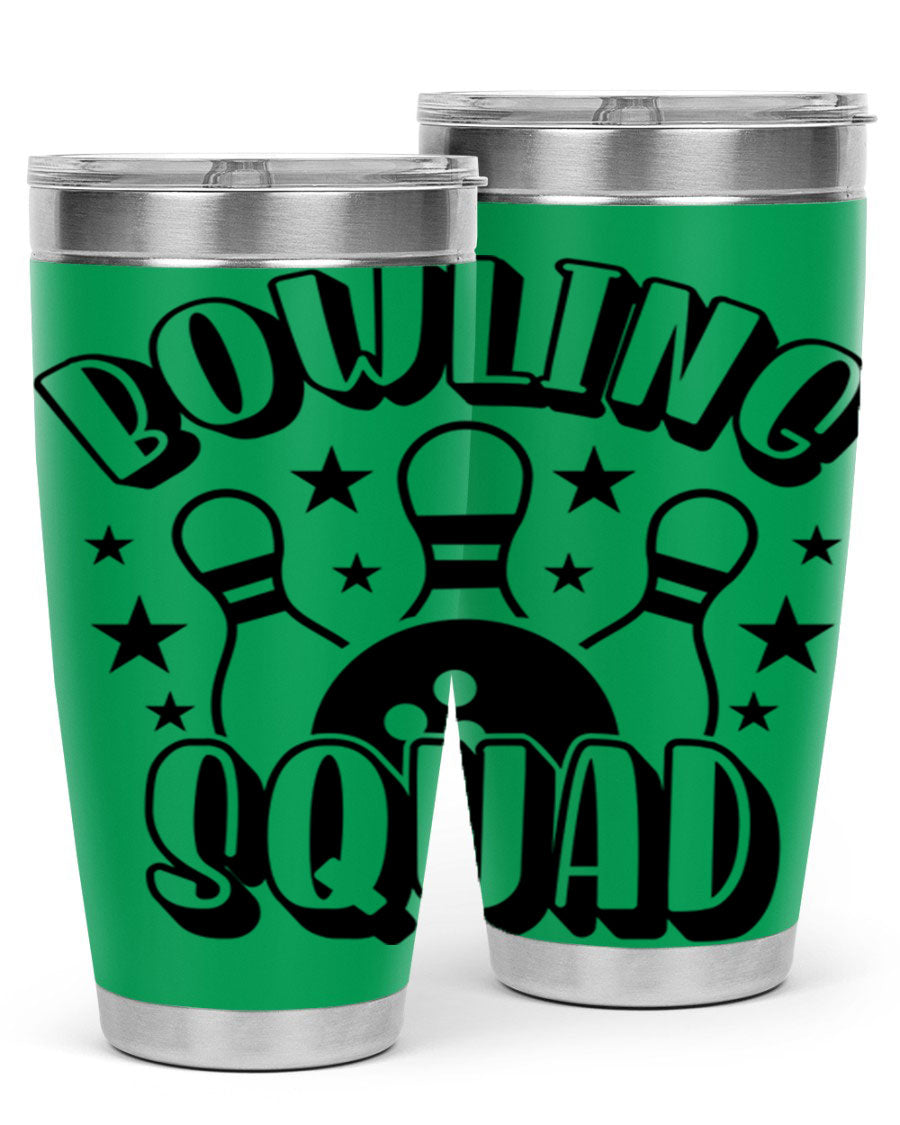 Bowling Squad 1403# 20oz Tumbler in stainless steel with a drink-thru lid, showcasing its sleek design and copper lining.