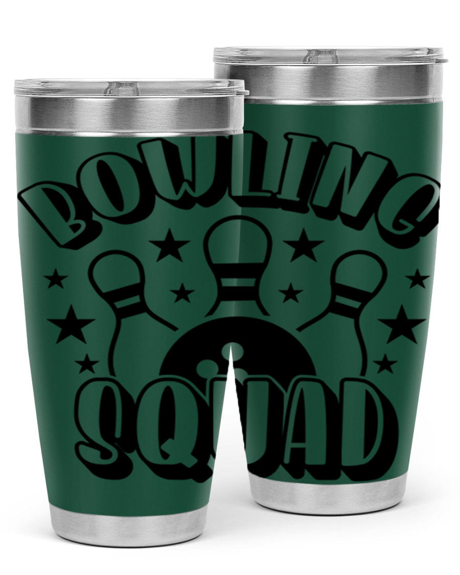 Bowling Squad 1403# 20oz Tumbler in stainless steel with a drink-thru lid, showcasing its sleek design and copper lining.