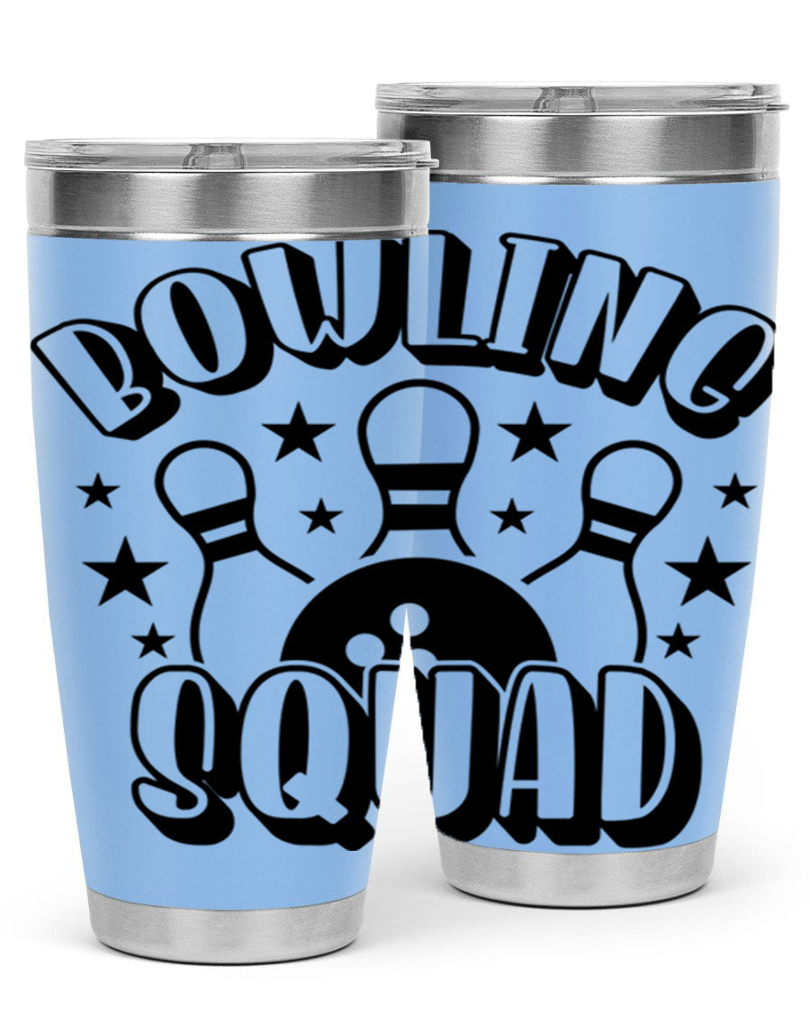 Bowling Squad 1403# 20oz Tumbler in stainless steel with a drink-thru lid, showcasing its sleek design and copper lining.