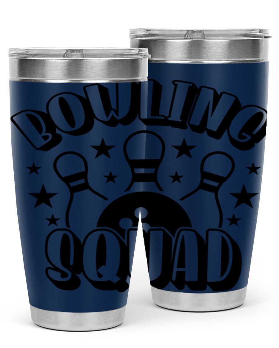 Bowling Squad 1403# 20oz Tumbler in stainless steel with a drink-thru lid, showcasing its sleek design and copper lining.