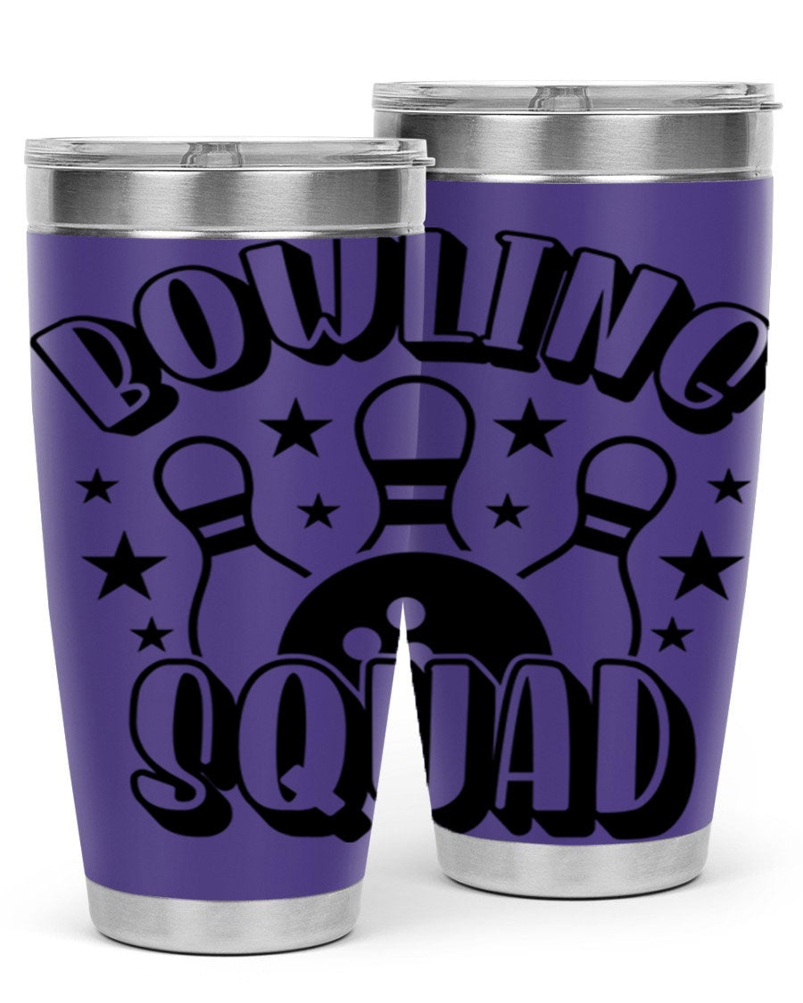 Bowling Squad 1403# 20oz Tumbler in stainless steel with a drink-thru lid, showcasing its sleek design and copper lining.