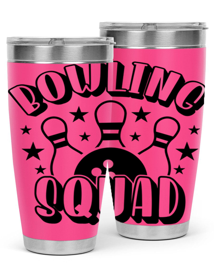 Bowling Squad 1403# 20oz Tumbler in stainless steel with a drink-thru lid, showcasing its sleek design and copper lining.