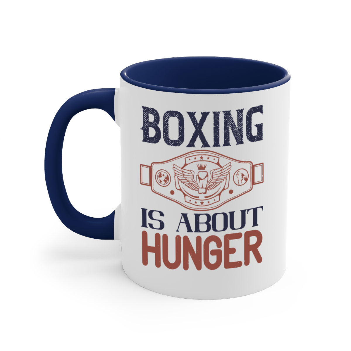 Boxing is about hunger 1669# Mug with a glossy finish, featuring a colored handle and interior, available in multiple colors.