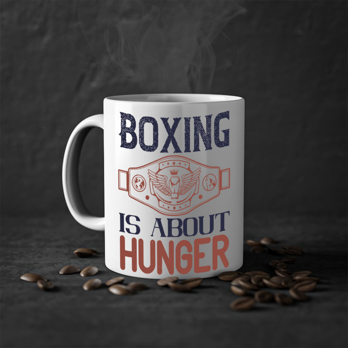 Boxing is about hunger 1669# Mug with a glossy finish, featuring a colored handle and interior, available in multiple colors.