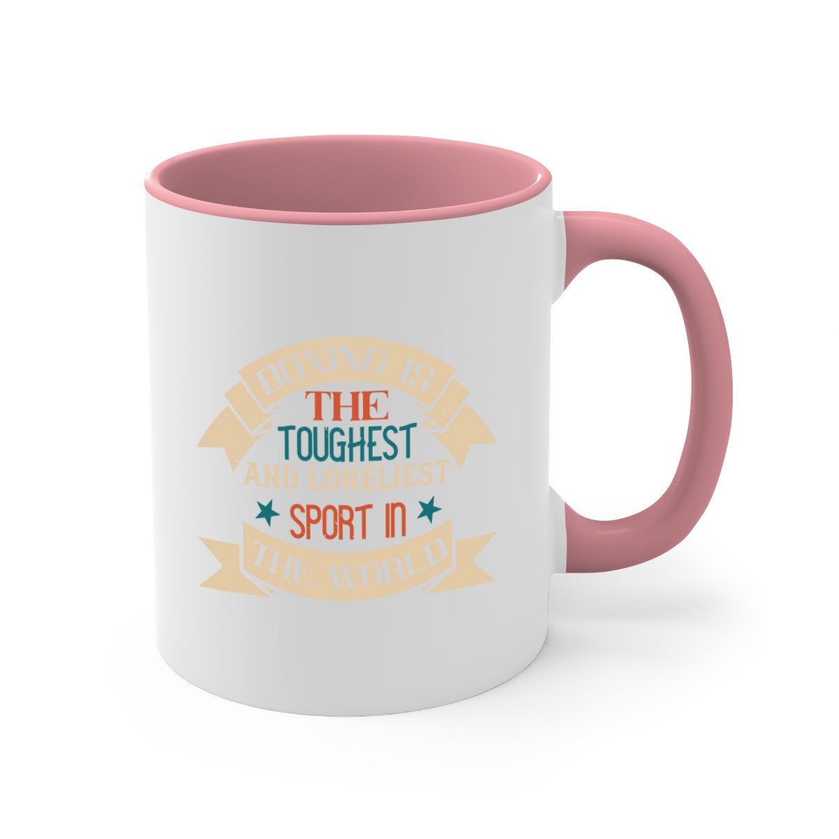 Two-tone ceramic mug featuring boxing-themed design, available in multiple colors with a glossy finish.