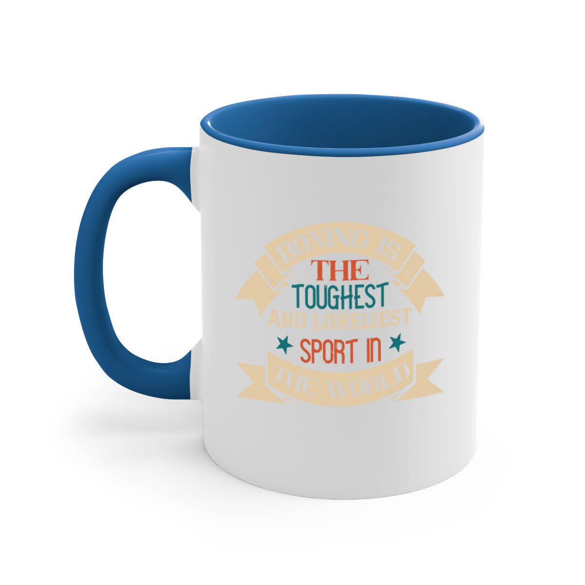 Two-tone ceramic mug featuring boxing-themed design, available in multiple colors with a glossy finish.