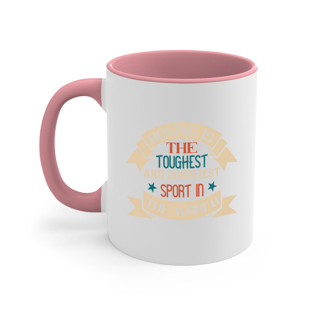 Two-tone ceramic mug featuring boxing-themed design, available in multiple colors with a glossy finish.