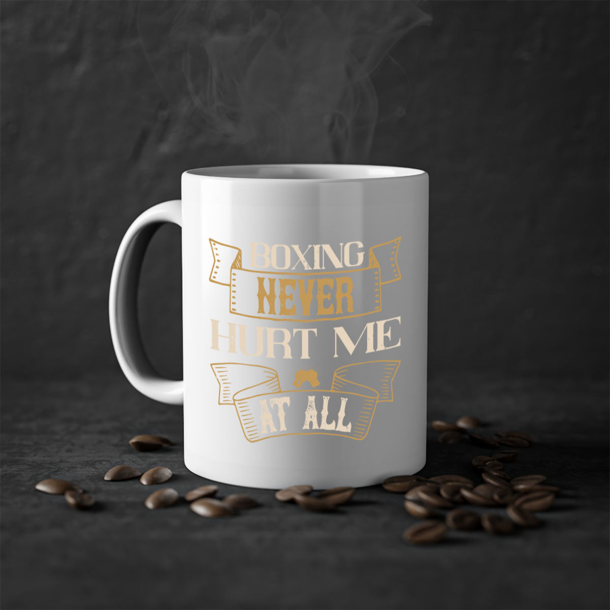 Boxing never hurt me at all mug with a glossy finish, featuring a colored handle and interior, available in multiple colors.