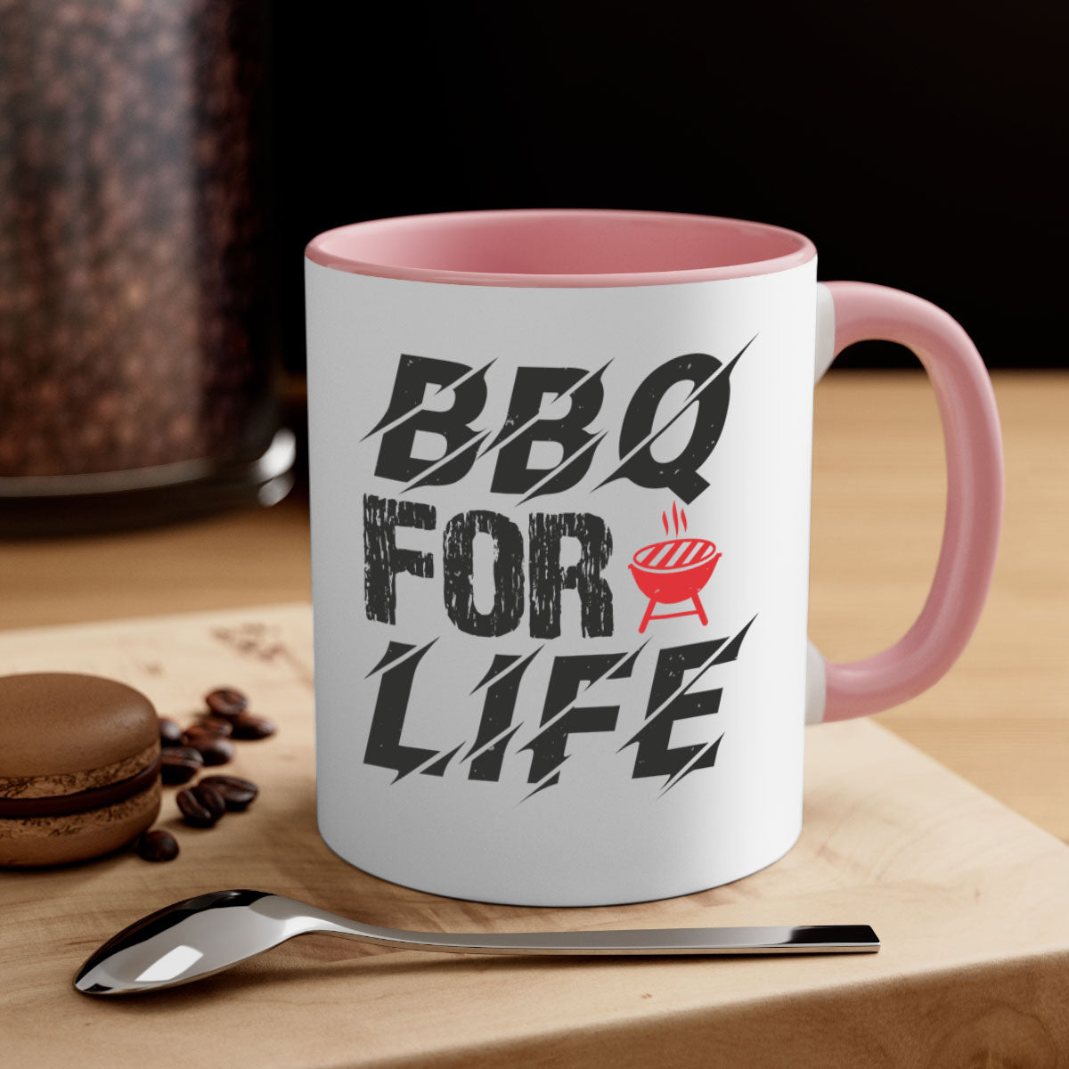 BBQ for Life 39# Mug featuring a glossy finish with a colored handle and interior, available in multiple colors and sizes.