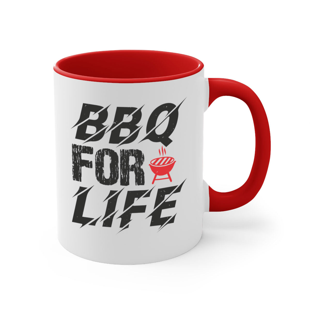 BBQ for Life 39# Mug featuring a glossy finish with a colored handle and interior, available in multiple colors and sizes.