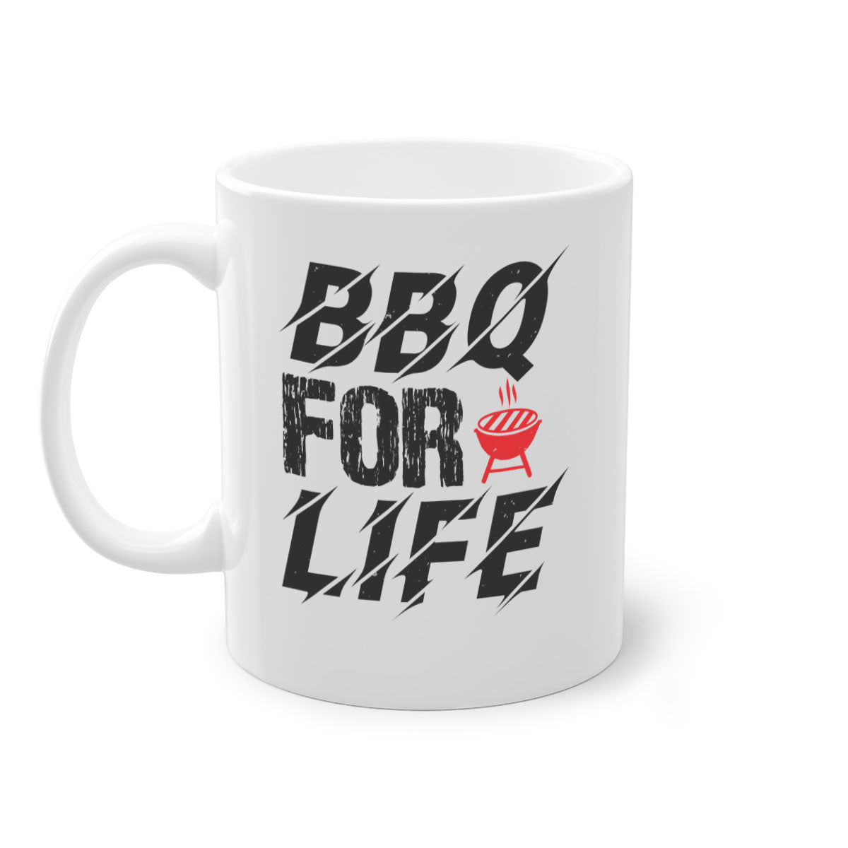 BBQ for Life 39# Mug featuring a glossy finish with a colored handle and interior, available in multiple colors and sizes.