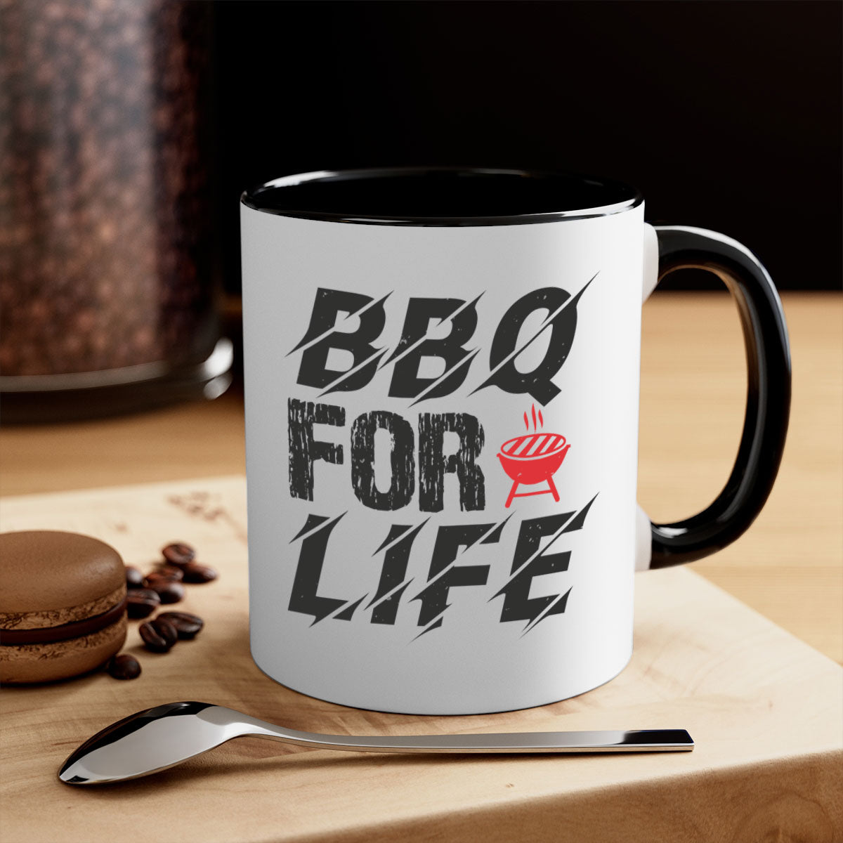 BBQ for Life 39# Mug featuring a glossy finish with a colored handle and interior, available in multiple colors and sizes.