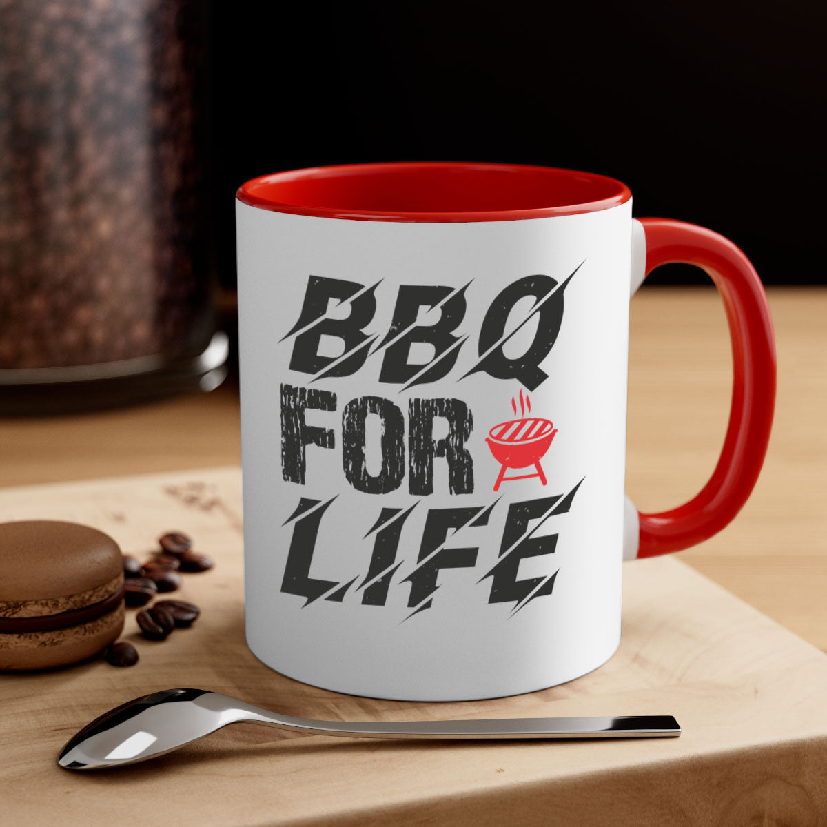 BBQ for Life 39# Mug featuring a glossy finish with a colored handle and interior, available in multiple colors and sizes.