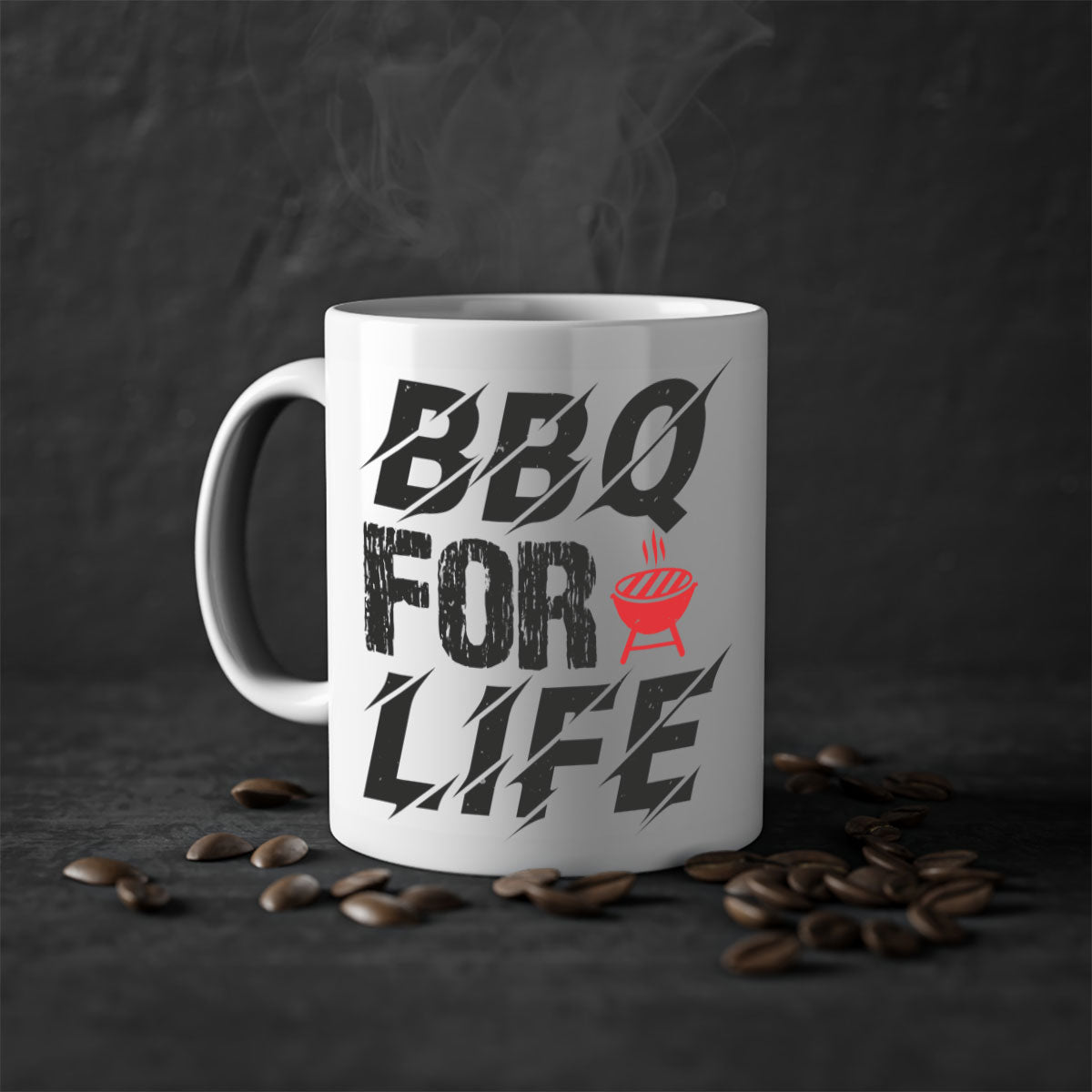 BBQ for Life 39# Mug featuring a glossy finish with a colored handle and interior, available in multiple colors and sizes.