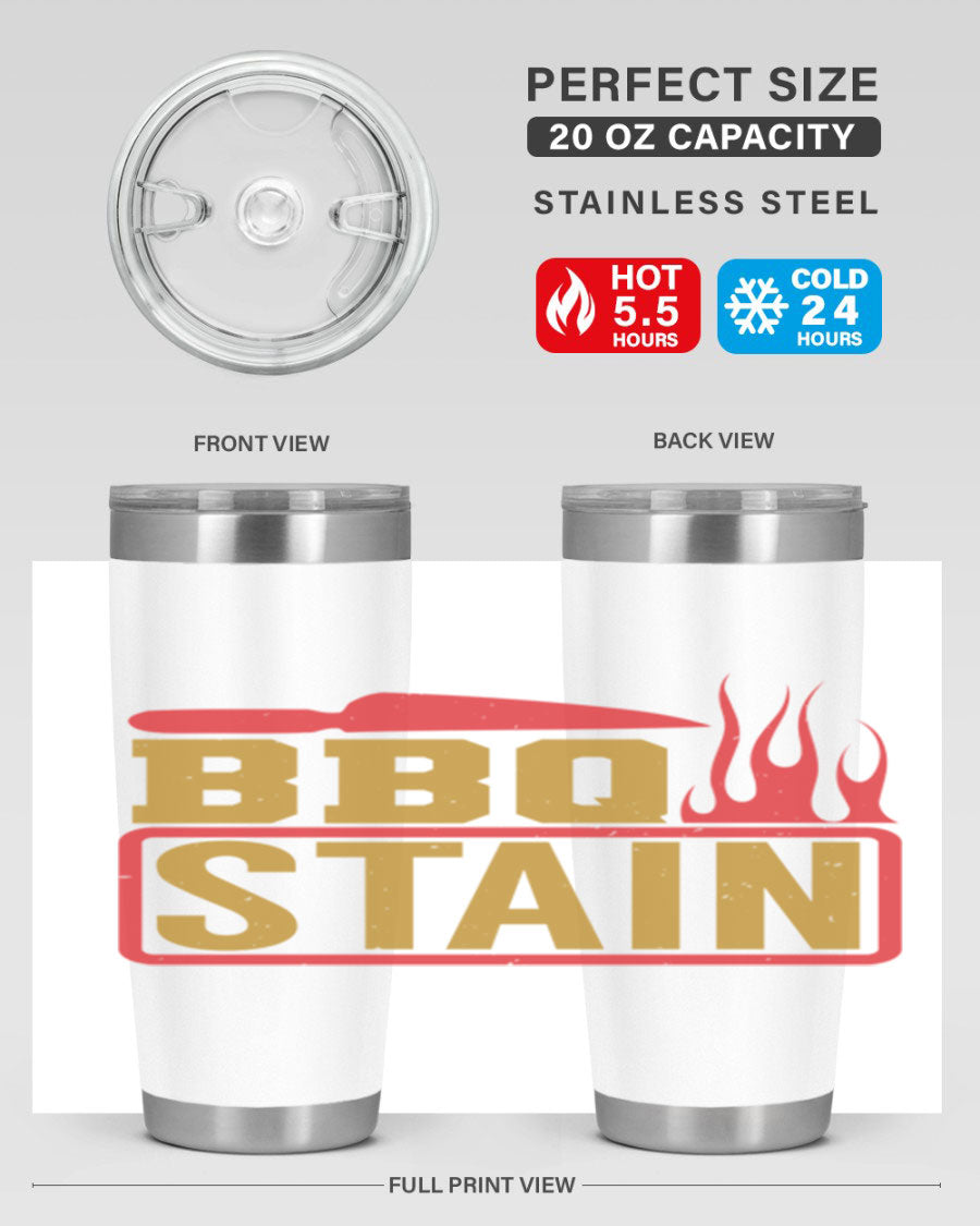 BBQ Stain 3# Tumbler in stainless steel with a drink-thru lid, showcasing its double wall vacuum insulation and sleek design.