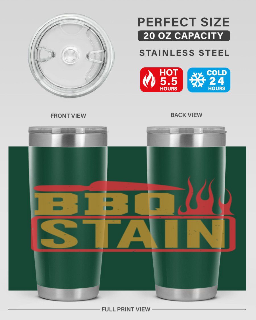 BBQ Stain 3# Tumbler in stainless steel with a drink-thru lid, showcasing its double wall vacuum insulation and sleek design.