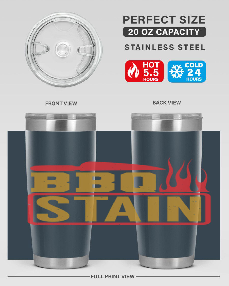 BBQ Stain 3# Tumbler in stainless steel with a drink-thru lid, showcasing its double wall vacuum insulation and sleek design.