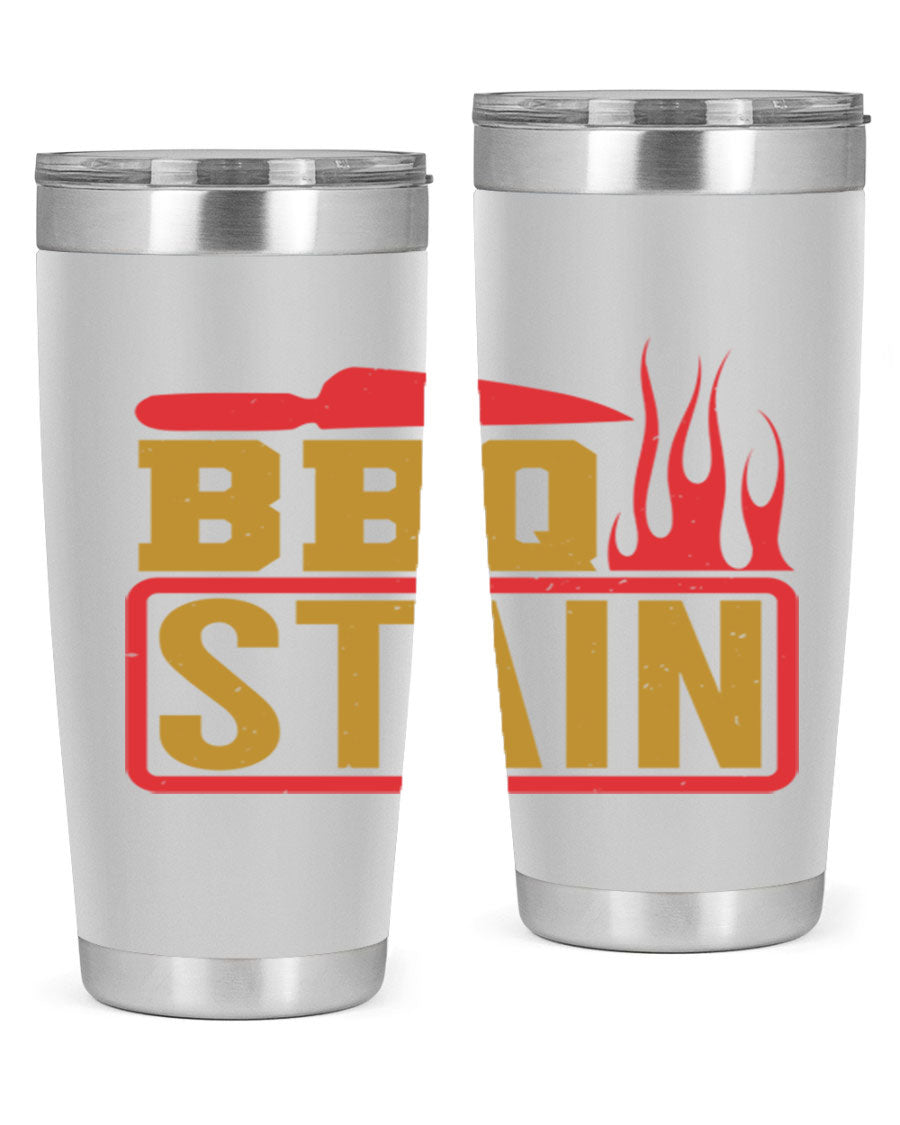 BBQ Stain 3# Tumbler in stainless steel with a drink-thru lid, showcasing its double wall vacuum insulation and sleek design.