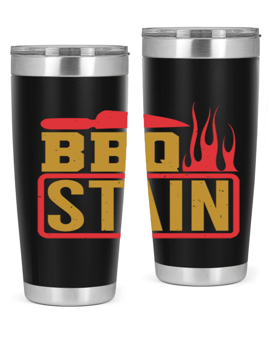 BBQ Stain 3# Tumbler in stainless steel with a drink-thru lid, showcasing its double wall vacuum insulation and sleek design.