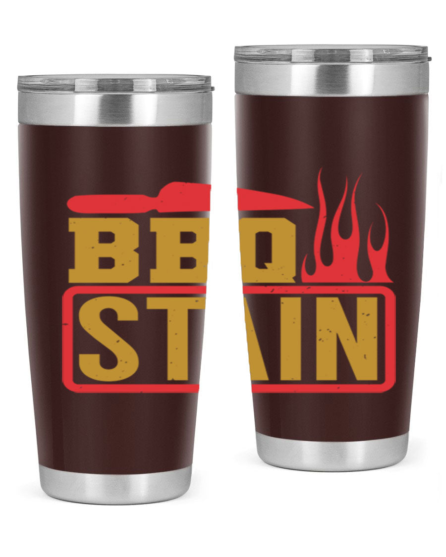 BBQ Stain 3# Tumbler in stainless steel with a drink-thru lid, showcasing its double wall vacuum insulation and sleek design.