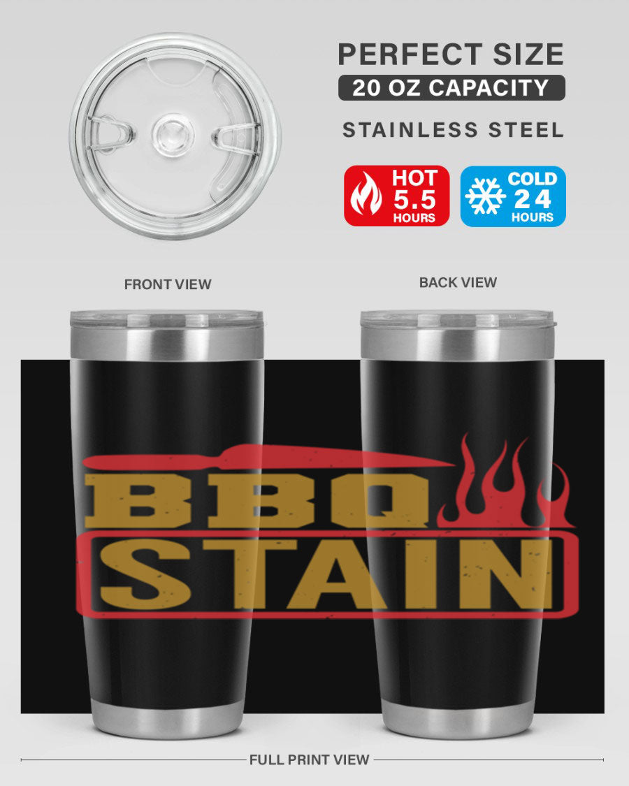 BBQ Stain 3# Tumbler in stainless steel with a drink-thru lid, showcasing its double wall vacuum insulation and sleek design.