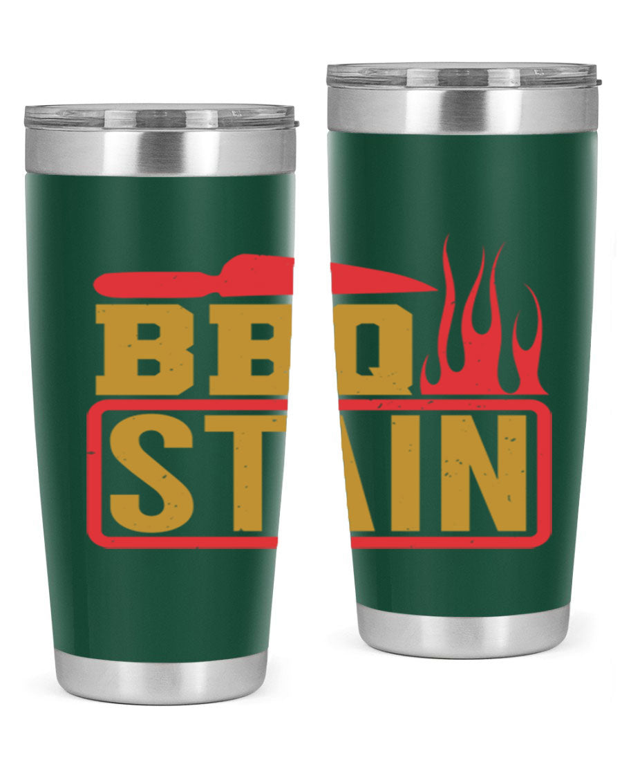 BBQ Stain 3# Tumbler in stainless steel with a drink-thru lid, showcasing its double wall vacuum insulation and sleek design.