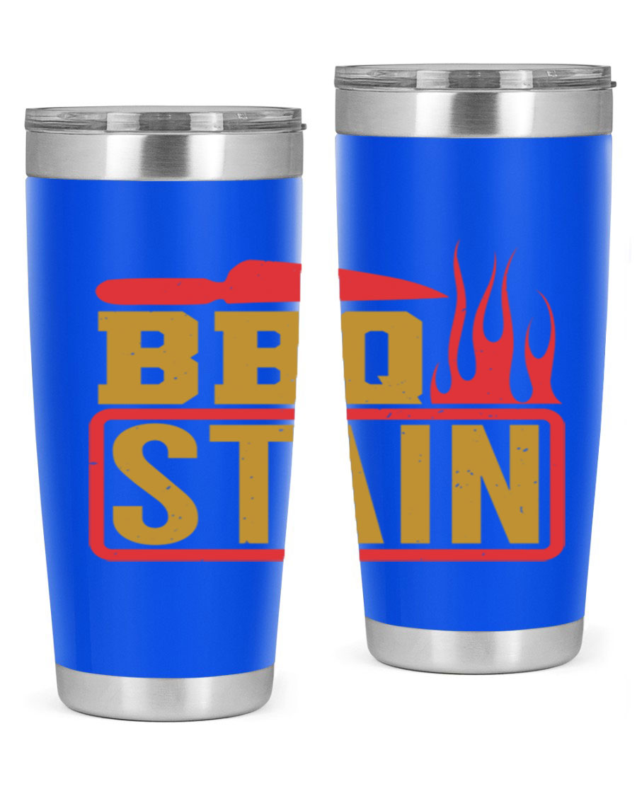 BBQ Stain 3# Tumbler in stainless steel with a drink-thru lid, showcasing its double wall vacuum insulation and sleek design.