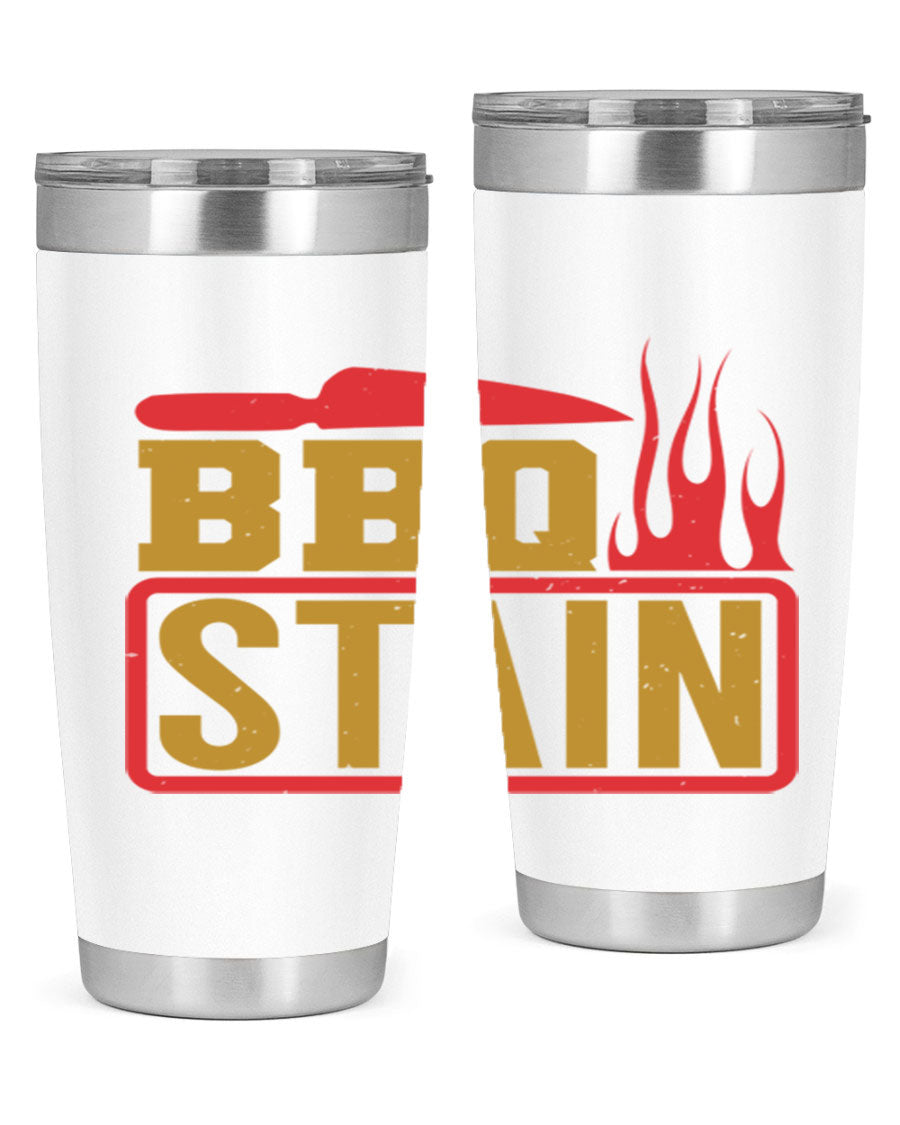 BBQ Stain 3# Tumbler in stainless steel with a drink-thru lid, showcasing its double wall vacuum insulation and sleek design.