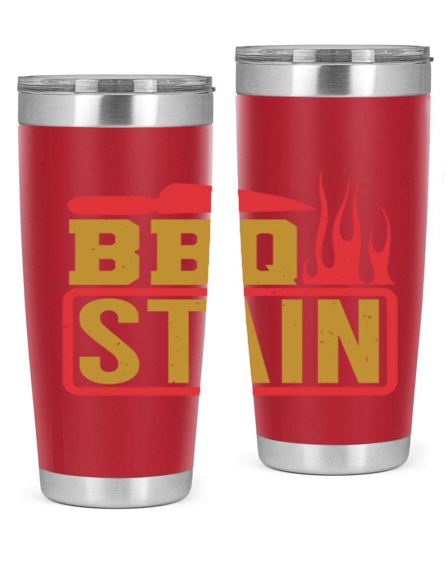 BBQ Stain 3# Tumbler in stainless steel with a drink-thru lid, showcasing its double wall vacuum insulation and sleek design.