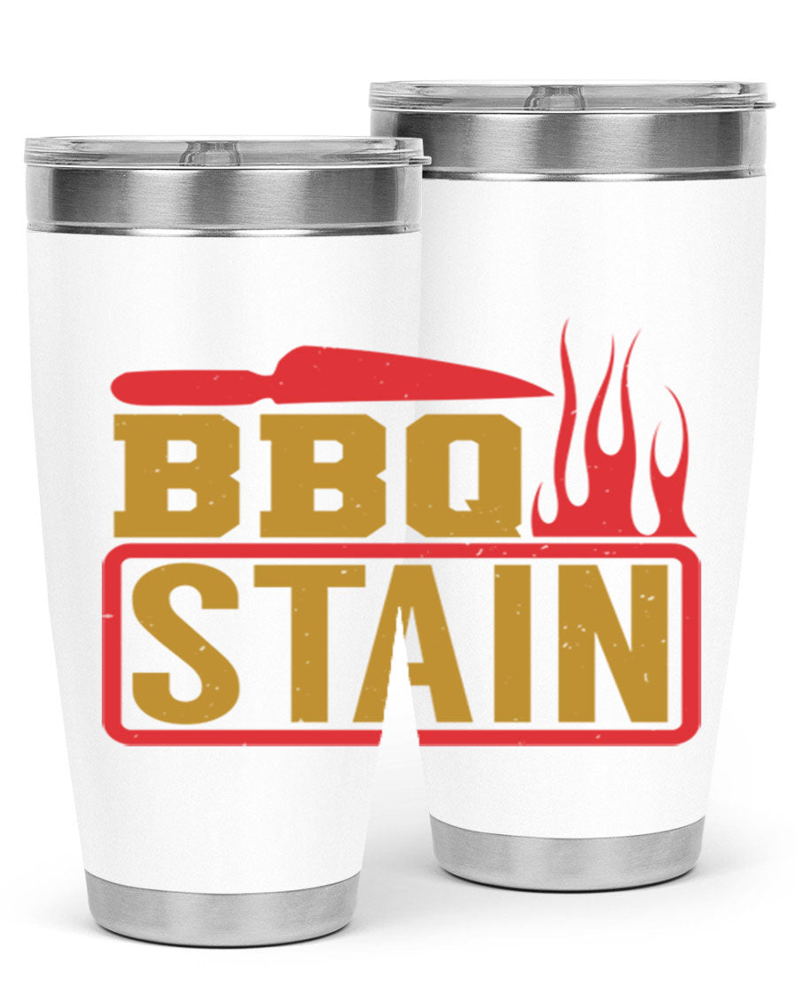 BBQ Stain 3# Tumbler in stainless steel with a drink-thru lid, showcasing its double wall vacuum insulation and sleek design.