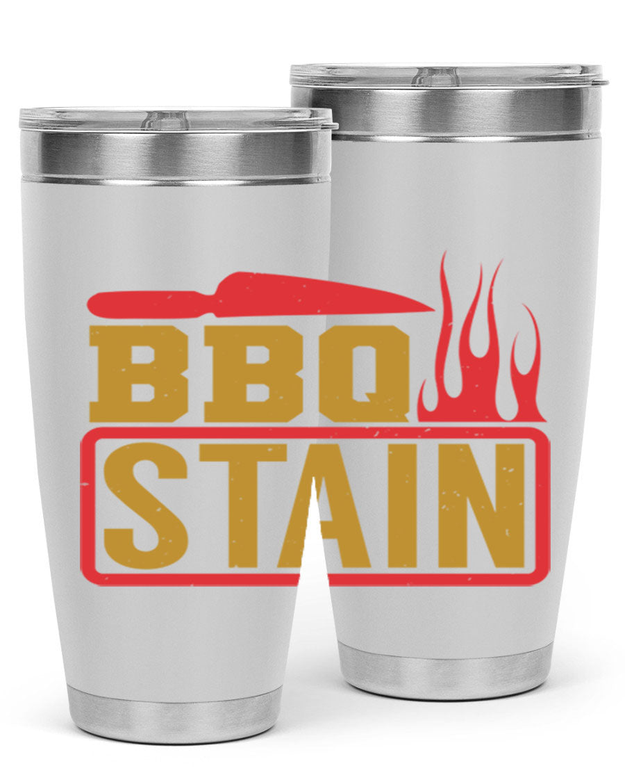 BBQ Stain 3# Tumbler in stainless steel with a drink-thru lid, showcasing its double wall vacuum insulation and sleek design.