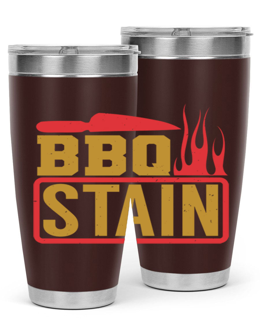 BBQ Stain 3# Tumbler in stainless steel with a drink-thru lid, showcasing its double wall vacuum insulation and sleek design.