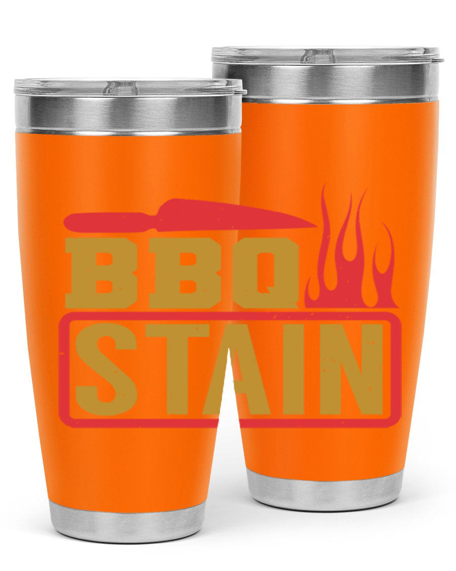 BBQ Stain 3# Tumbler in stainless steel with a drink-thru lid, showcasing its double wall vacuum insulation and sleek design.