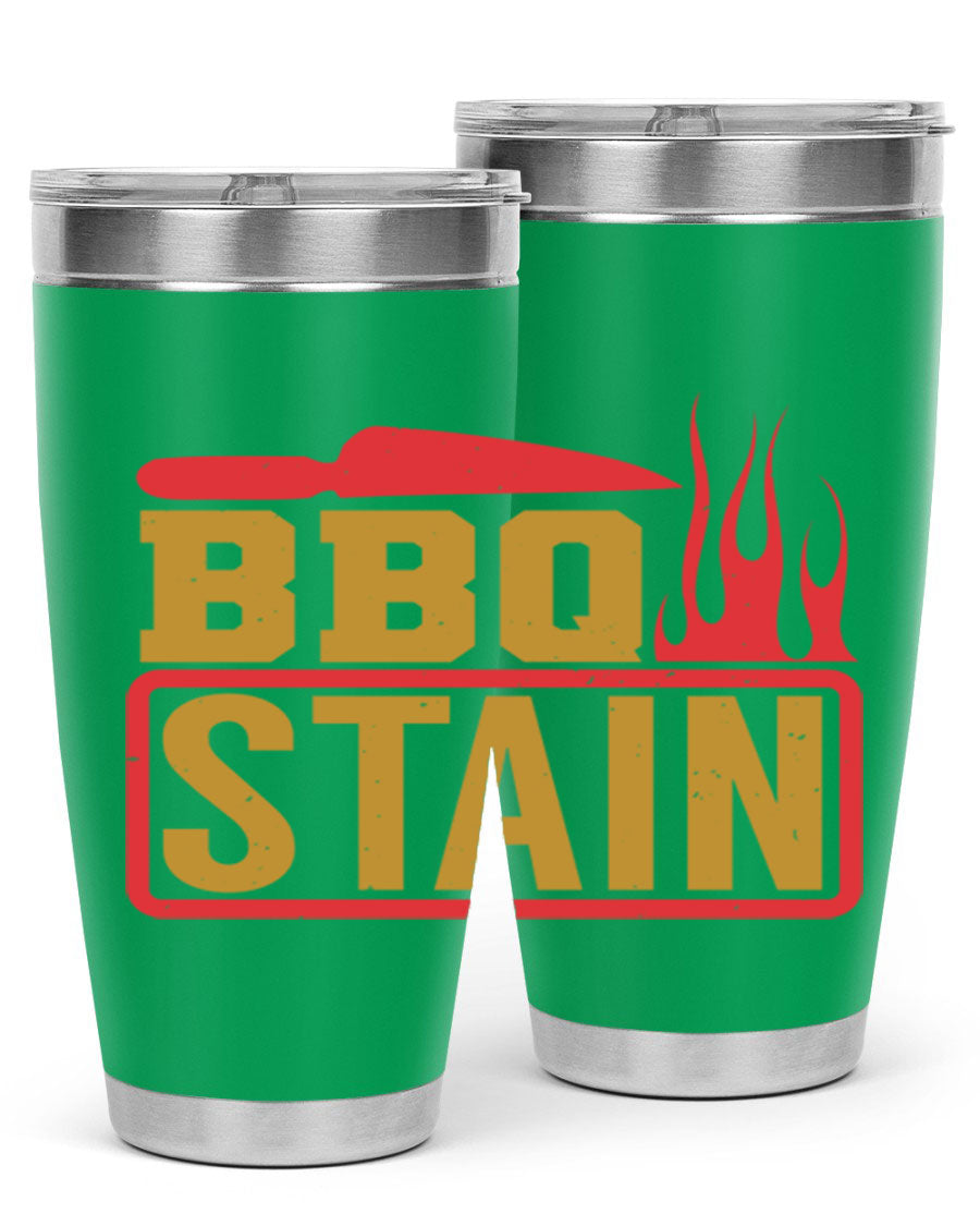 BBQ Stain 3# Tumbler in stainless steel with a drink-thru lid, showcasing its double wall vacuum insulation and sleek design.