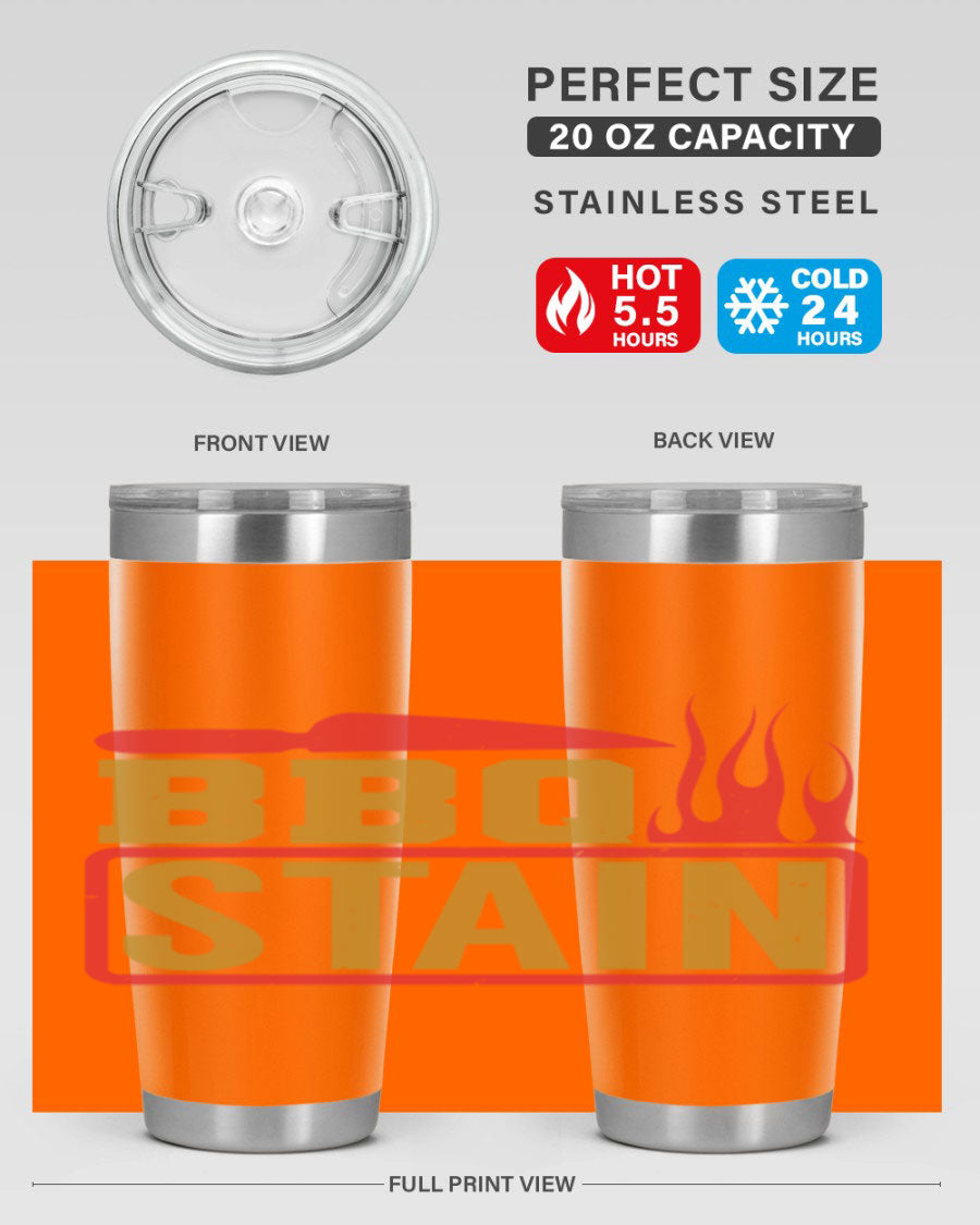 BBQ Stain 3# Tumbler in stainless steel with a drink-thru lid, showcasing its double wall vacuum insulation and sleek design.