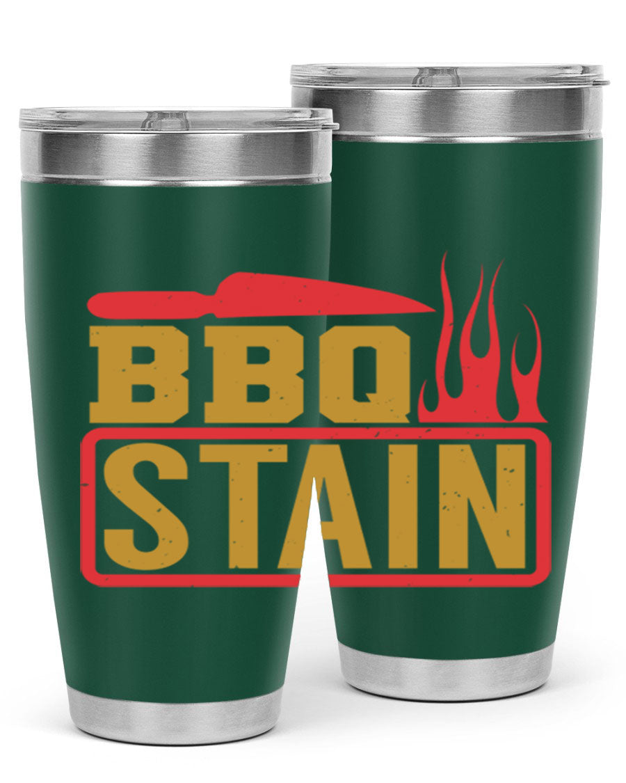 BBQ Stain 3# Tumbler in stainless steel with a drink-thru lid, showcasing its double wall vacuum insulation and sleek design.