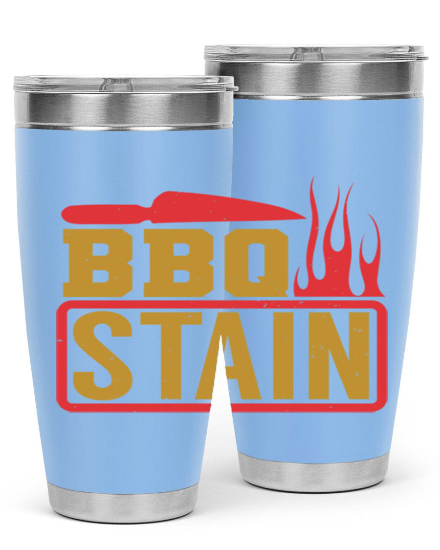 BBQ Stain 3# Tumbler in stainless steel with a drink-thru lid, showcasing its double wall vacuum insulation and sleek design.