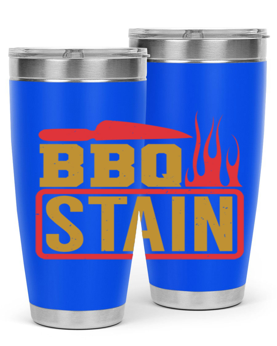 BBQ Stain 3# Tumbler in stainless steel with a drink-thru lid, showcasing its double wall vacuum insulation and sleek design.