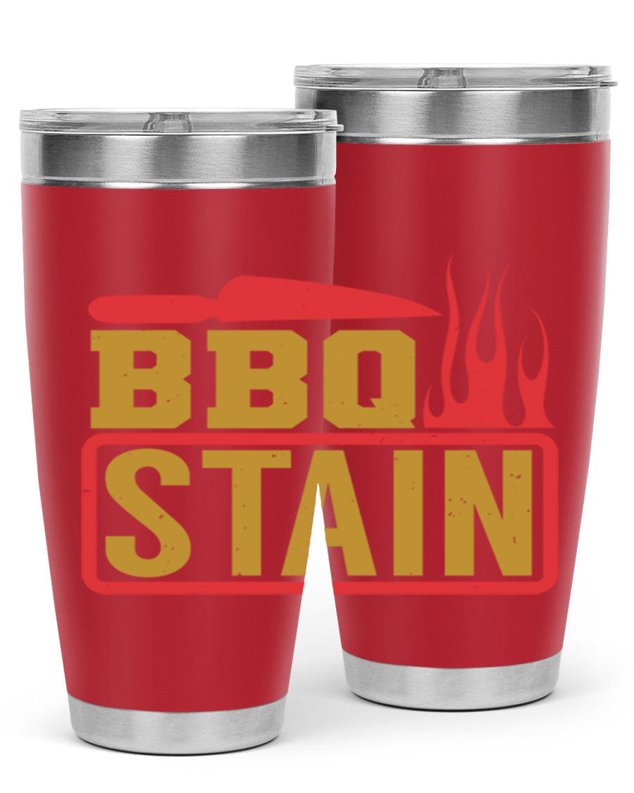 BBQ Stain 3# Tumbler in stainless steel with a drink-thru lid, showcasing its double wall vacuum insulation and sleek design.