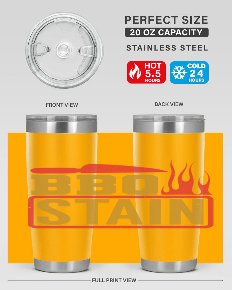 BBQ Stain 3# Tumbler in stainless steel with a drink-thru lid, showcasing its double wall vacuum insulation and sleek design.