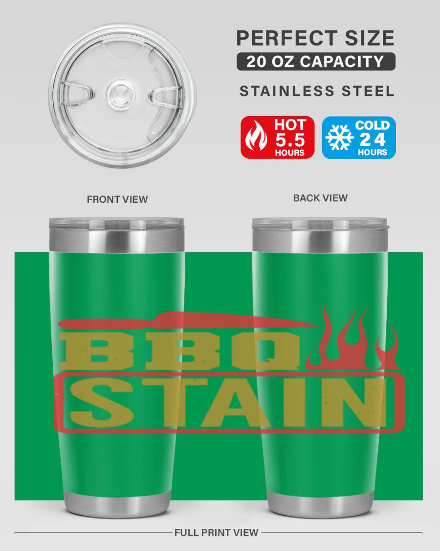 BBQ Stain 3# Tumbler in stainless steel with a drink-thru lid, showcasing its double wall vacuum insulation and sleek design.