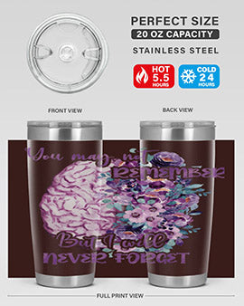 Brain Floral Alzheimer's Awareness Tumblers in 20oz and 30oz sizes, showcasing vibrant floral design and stainless steel construction.