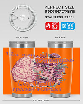 Brain Floral Alzheimer's Awareness Tumblers in 20oz and 30oz sizes, showcasing vibrant floral design and stainless steel construction.