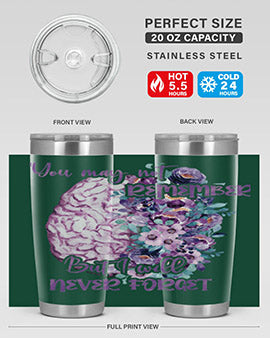 Brain Floral Alzheimer's Awareness Tumblers in 20oz and 30oz sizes, showcasing vibrant floral design and stainless steel construction.