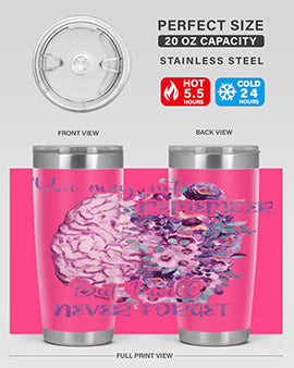 Brain Floral Alzheimer's Awareness Tumblers in 20oz and 30oz sizes, showcasing vibrant floral design and stainless steel construction.