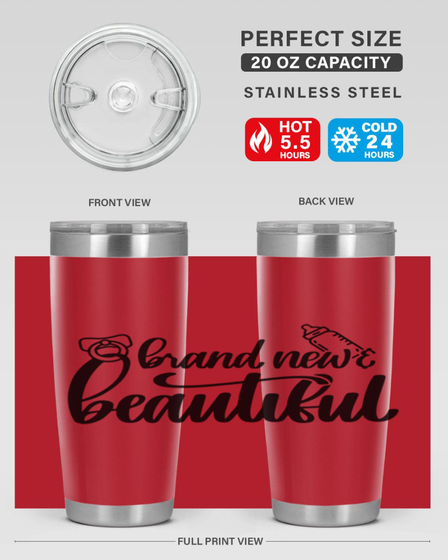 Brand New Beautiful Style 107# baby tumbler in stainless steel with a vibrant design, showcasing its double wall vacuum insulation and drink-thru lid.