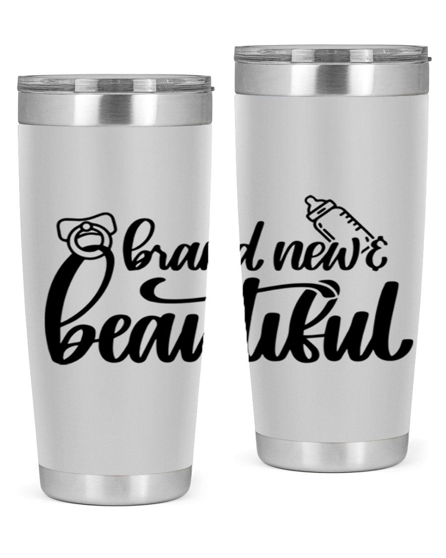 Brand New Beautiful Style 107# baby tumbler in stainless steel with a vibrant design, showcasing its double wall vacuum insulation and drink-thru lid.